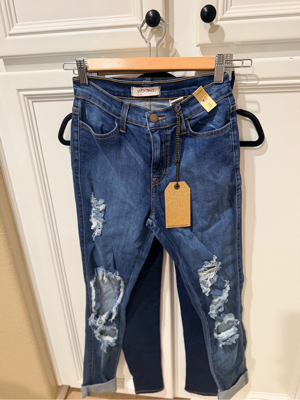 Vibrant Women's Ripped Dark Blue Boyfriend Jeans